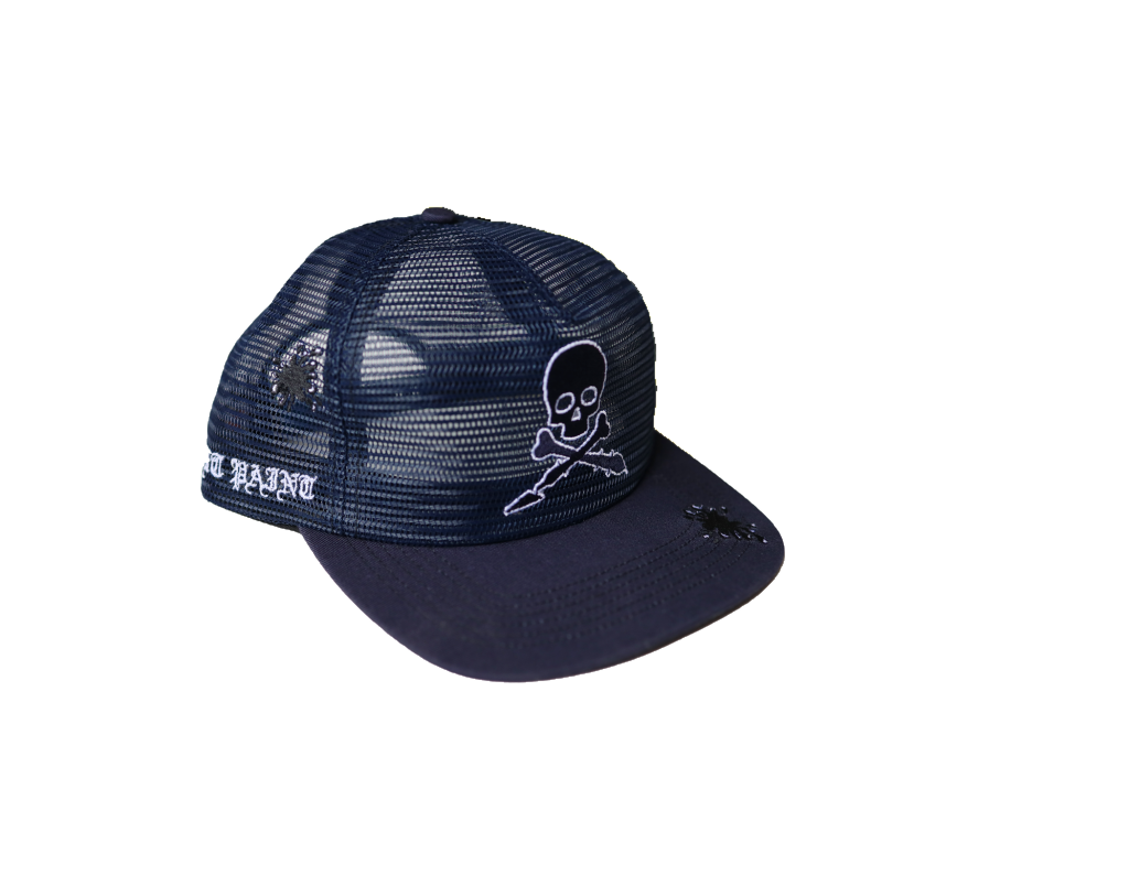 Navy mesh cap, product photo without caution sign
