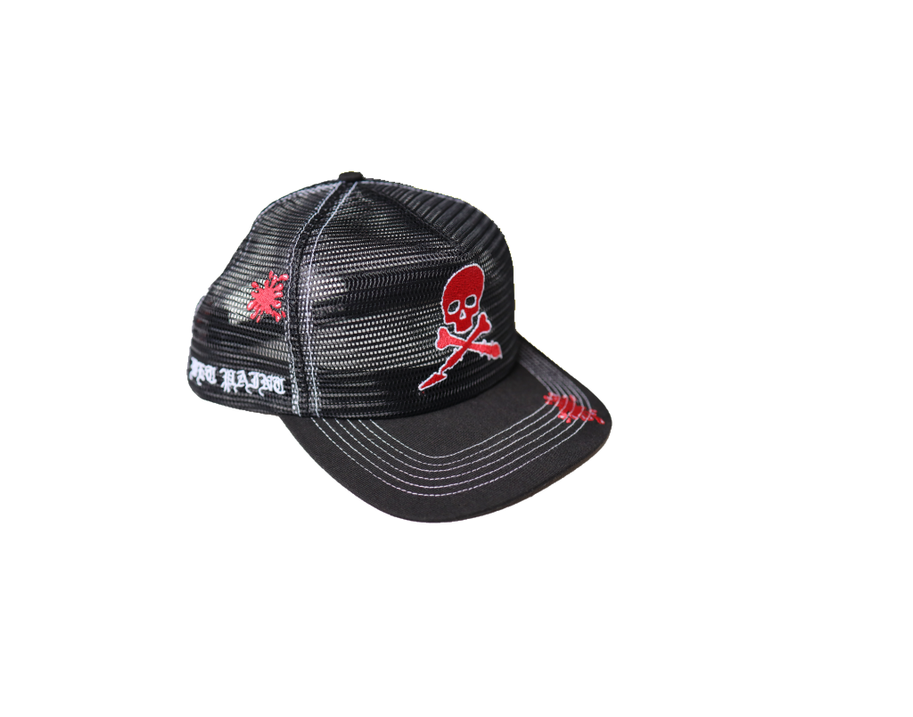 Black mesh cap, product photo without caution sign